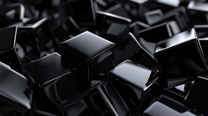3D cubes floating in a dark, empty space. The cubes are various sizes and some are transparent. This abstract image is ideal for websites and blogs about design, technology, or 3D art - obrazy, fototapety, plakaty