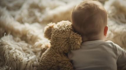 Little child with teddy bear. 