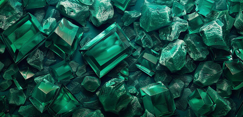 Vibrant emerald shapes on deep teal, ideal for a striking header design.
