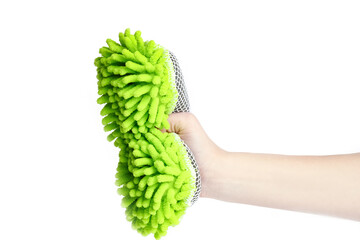 stylish sponge in hand on a white background for cars