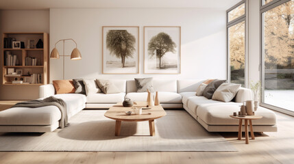 Fototapeta na wymiar A stylish living room with sustainable furnishings and pops of color