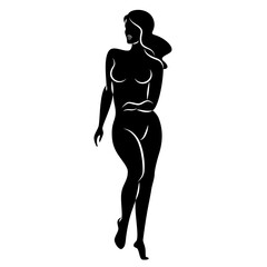 Silhouette of a nice lady, she is standing. The girl has a beautiful naked figure. The woman is a young sexy and slender model. Vector illustration