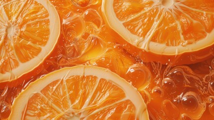 A vibrant still life of citrus fruits, including oranges and grapefruits, floating in clear water. Sunlight dances through the bubbles, highlighting the colorful citrus slices and their rinds