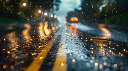 wet rain road - obrazy, fototapety, plakaty