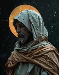 Ancient Prophet, solemn face, futuristic