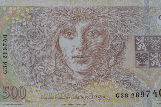 Macro shot of 500 Czech koruna banknote