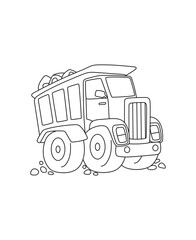 Building Truck Coloring Page Transportation theme simple black and white drawing for print.