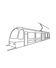 Tram Coloring Page Transportation theme simple black and white drawing for print.