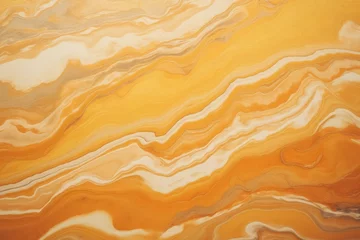 Fotobehang abstract marble texture background, close-up photo showcases a smooth, polished gold and white marble surface with thin and thick veins running throughout. © Jiwa_Visual