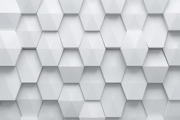 Fotobehang seamless light gray backdrop adorned with a meticulously detailed hexagon design, meticulously arranged in a honeycomb structure that exudes both simplicity and sophistication © Martin