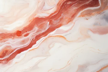 Fotobehang abstract marble texture background, close-up photo showcases a smooth, polished red and white marble surface with thin and thick veins running throughout. © Jiwa_Visual