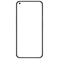 Front side photo of white smartphone similar to android device without background. Template for mockup