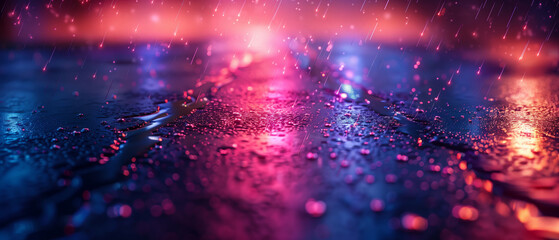Fototapeta na wymiar Background of wet asphalt with neon light. Blurred background, night lights, reflection