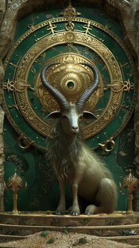 zodiac capricornus as a goat , massive & mystical, embodies the zodiac sign. artwork in Art Nouveau style, Ethereal in the cosmos, a symbol for astrology & fortune.