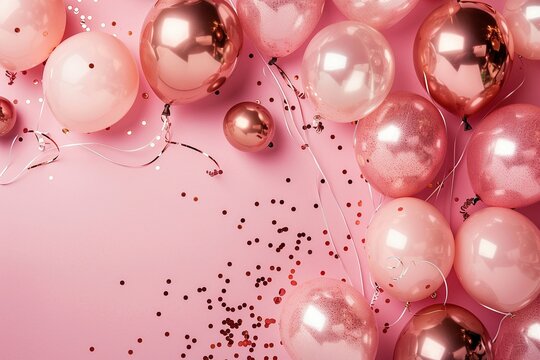 Inviting you to a celebration with a birthday invitation featuring a soft blush pink background adorned with elegant rose gold balloons, exuding sophistication and style