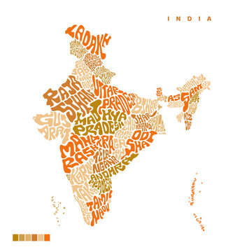 India Map with all states typography map