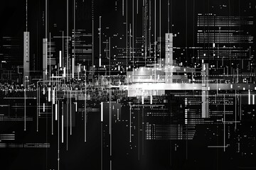 Immerse yourself in the complexity of a black and white hypercomplicated data matrix, providing a compelling screenshot background texture for a sophisticated web banner design - obrazy, fototapety, plakaty