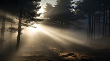 Mysterious and Solemn Fog Patterns Lit by Beam of Light