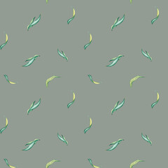 Watercolor Seamless Pattern fresh Foliage weeping Willow Tree. Nature Landscape, simple Tree Branches with green Leaves isolated on white. Hand drawn botanical illustration green tones