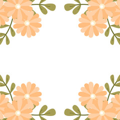 Greenery rectangle frame and orange flower. Stories template. Green leaves, flower, and foliage border. Invitation template, greeting card, menu. Botanical plant, design.