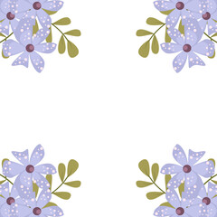 Greenery rectangle frame and purple flowers. Stories template. Green leaves, flower, and foliage border. Invitation template, greeting card, menu. Botanical plant, design.