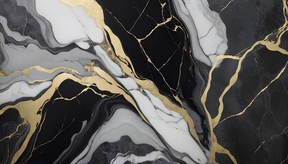 Black, white and gols marble tile texture sample - obrazy, fototapety, plakaty