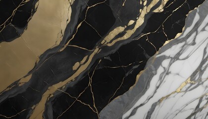 Black, white and gols marble tile texture sample - obrazy, fototapety, plakaty