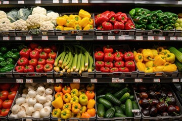 Fototapeta na wymiar Various vegetables on supermarket aisles