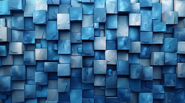 A chaotic geometric background in dark blue and white. Squares, rectangles, or blocks. Seamless. Abstract. Mosaic, collage. Web banner. Wide. Long. Panoramic.