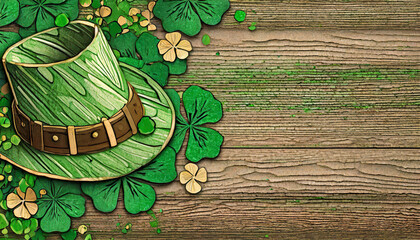 St Patrick's Day Wooden Background Four Leaf Clovers