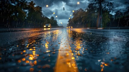 drive rain road - obrazy, fototapety, plakaty