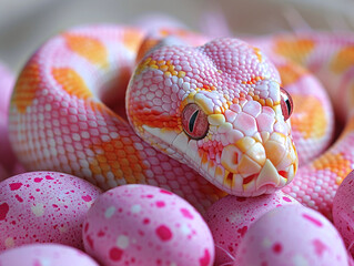 Snake with spotted easter eggs