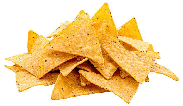 Crispy Tortilla Chips Pile On Transparent Background - Stock Png.