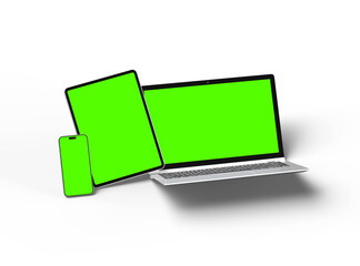 Mockup of laptop, tablet and smartphone on a transparent background