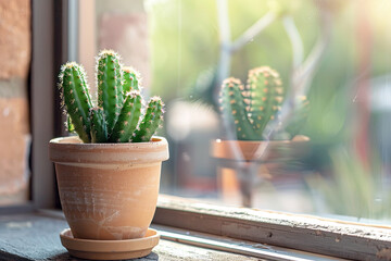 Cactus in a pot on the windowsill