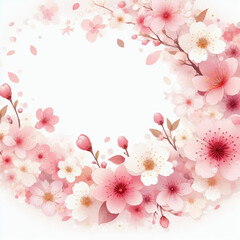 Fototapeta premium 白い背景に満開に咲いた桜の花のフレーム