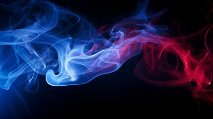 Obraz premium Red-Blue Light Illuminates Artificial Smoke on Black Background
