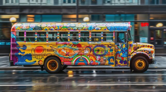 yellow school bus art