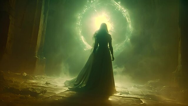 A creepy person facing the purgatory world, Death mystery fog with spirit between worlds. Scary spooky 4k video moody hell