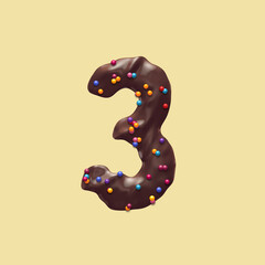 set of numbers made of chocolate sweets, 3d rendering, three