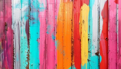 Graffiti painting art on metal wall with bright aerosol strips depicting a colorful background...