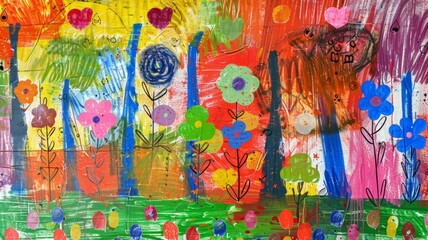 Obraz na płótnie Canvas children drawing colorful tree background