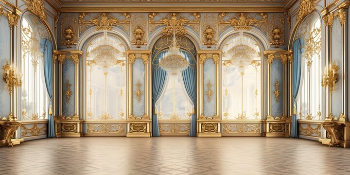 Naklejki A classic extravagant European style palace room with gold decorations. wide format