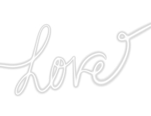 written neon sign white on transparent background clip art that states love with a swirl