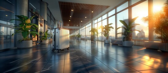 A spacious hallway in the building featuring lots of windows, plants, and hardwood flooring. The natural light fills the space, creating a serene environment