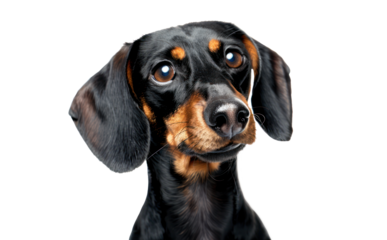 Profile of a black and tan dachshund, cut out - stock png.