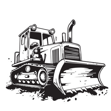 recommend clip art: Bulldozer in cartoon, doodle style . Image for t-shirt, web, mobile apps and ui. Isolated 2d vector illustration in logo, icon, sketch style, Eps 10, black and white. AI Generative