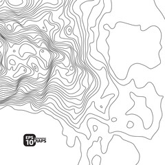 Topographic pattern texture. Black contours on white vector topography. Geographic mountain topographic. Map on land strok terrain. Elevation graphic contour height lines. Vector Illustration.