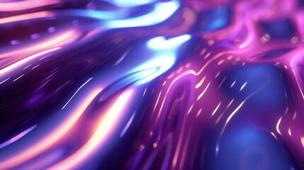 Neon ripple texture. Defocused glow. Iridescent wave. Blur purple blue fluorescent color gradient light curve lines abstract background with free space - obrazy, fototapety, plakaty