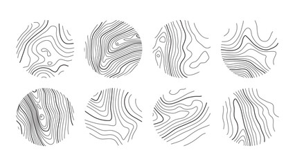 Set topographic line, stroke map in view rings, circular geographic grid. topographic map landscape. Black and white landscape. Abstract design. Isolated pattern texture. Vector illustration